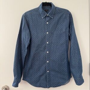 J.Crew Slim Button-Down Shirt Dotted Chambray Blue White Size Small S Casual